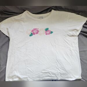 Cute‎ Simple Floral Hibiscus Graphic White Tee